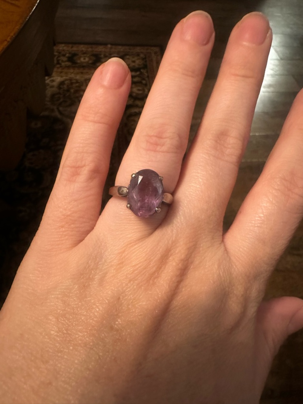 Vintage Sterling Silver Amethyst Oval Ring - Purple Size 8